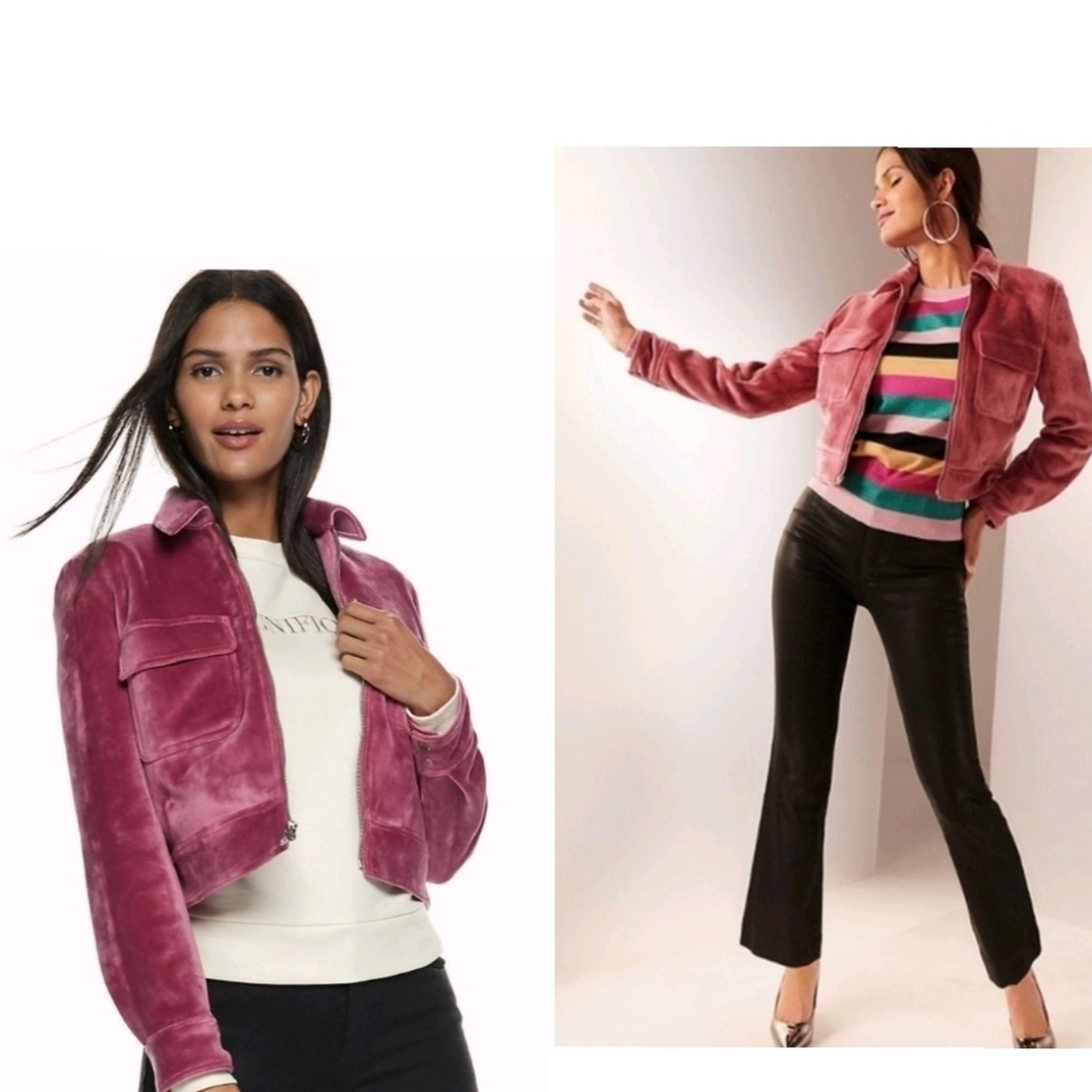 ❤ Nine West Pink Velvet Bomber Jacket - Picture 6 of 8